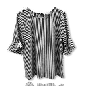 Calvin Klein Large White & Grey Pinstripe Blouse